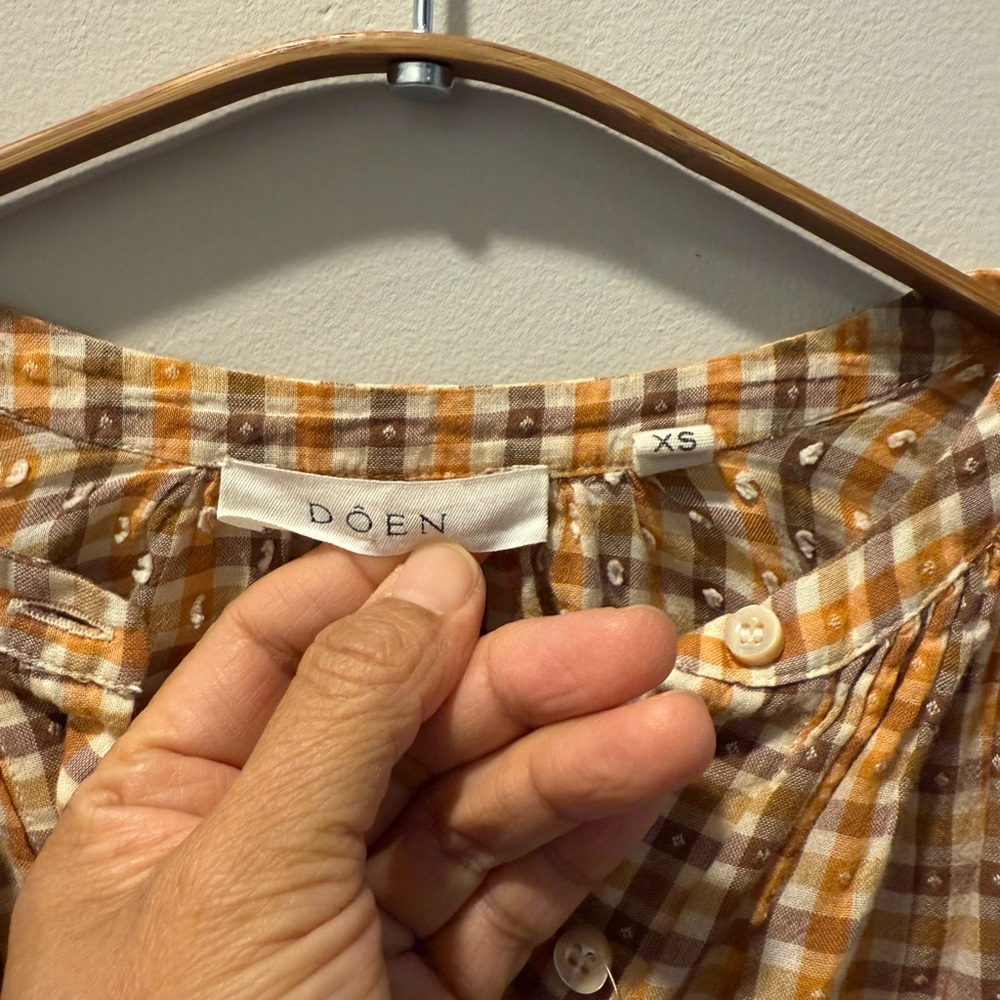 Doen Brown and Orange Checkered Blouse